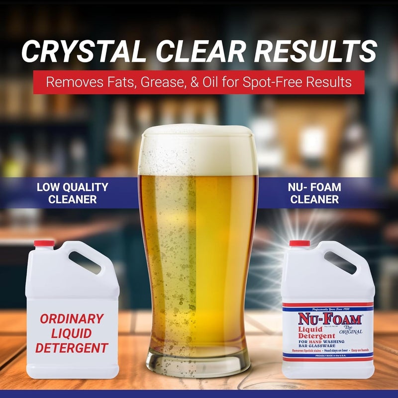 Nu-Foam Liquid Detergent for Bar Glassware – Original Streak-Free Solution - Hand Washing Bar, Tavern, Brewery Supplies - Concentrated - 1 Gallon - Image 3